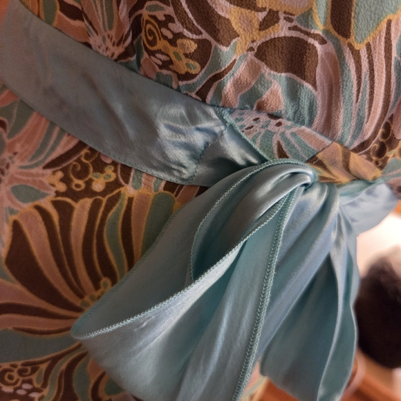 Nylon by Dex 100% Silk Floral Midi Dress - Blue/Brown - Size S - Picture 6 of 8